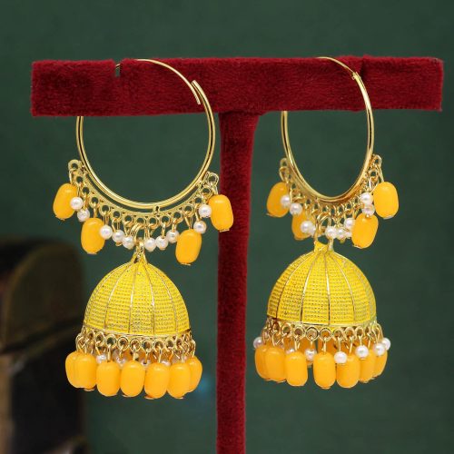 Yellow Color Mint Meena Earrings