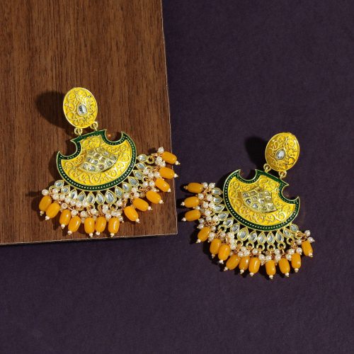 Yellow Color Mint Meena Earrings