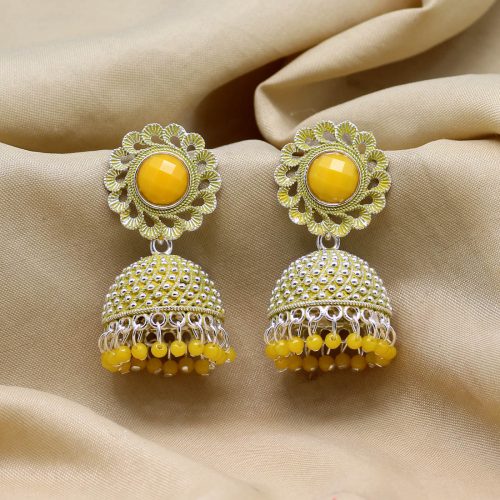 Yellow Color Oxidised Mint Meena Earrings