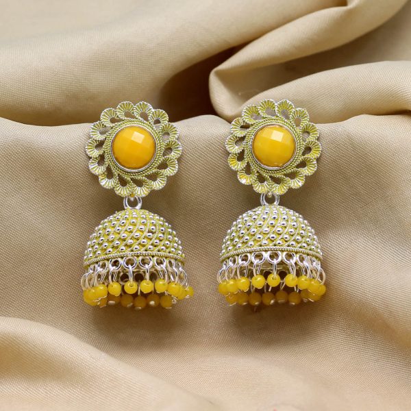 Yellow Color Oxidised Mint Meena Earrings-0