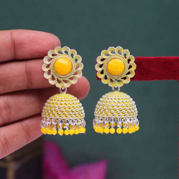 Yellow Color Oxidised Mint Meena Earrings-12827