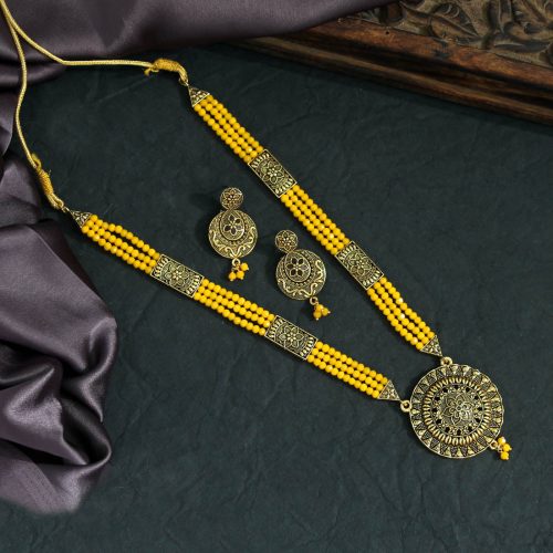 Yellow Color Oxidised Necklace Set