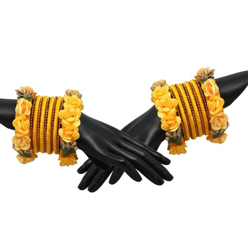 Yellow Color Rose Floral Bangles Set: 2.6