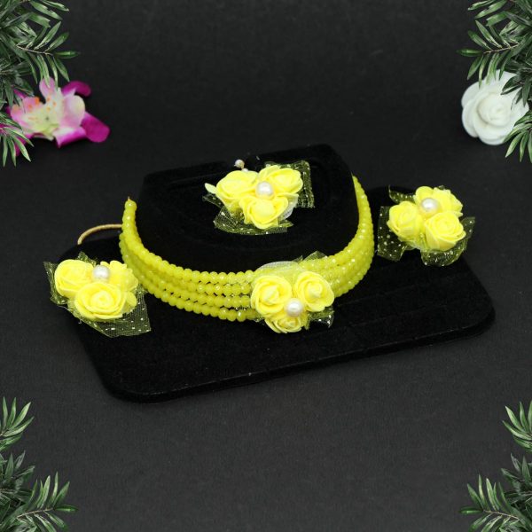 Yellow Color Synthetic Rose Floral Necklace Set-0