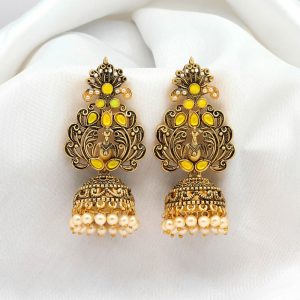 Yellow Color Tample Earrings-0