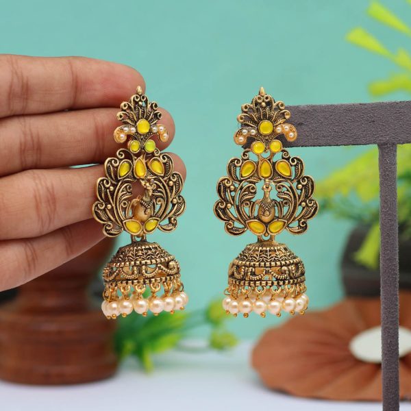 Yellow Color Tample Earrings-14123