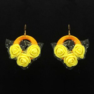 Yellow Color Thread Floral Earrings-0