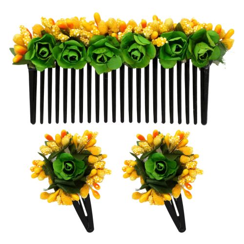 Yellow & Green Color Hair Comb Pin Tiaras